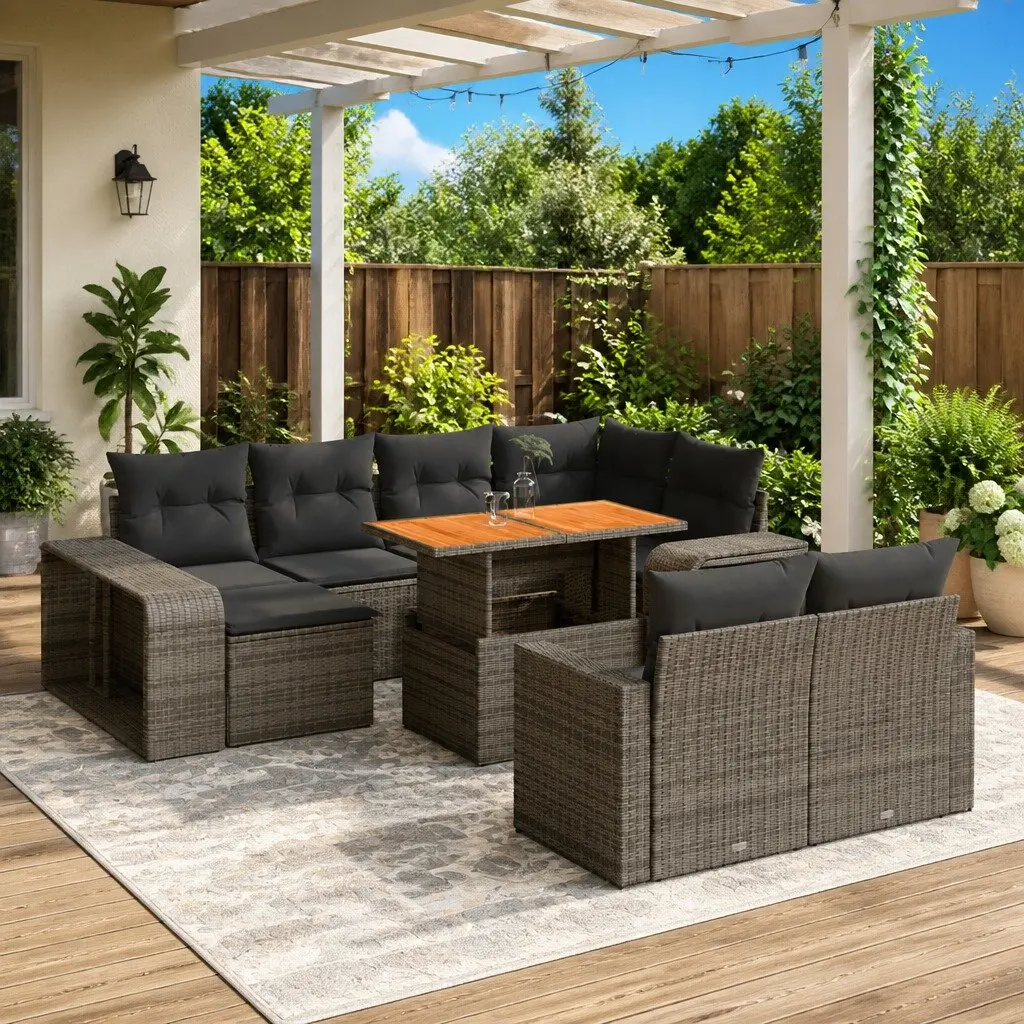 Garden Sofa Set Modular Outdoor Furniture 11 Piece Grey Poly Rattan Patio