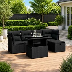 Reliable 6 Piece Black Outdoor Sofa Set with Cushions
