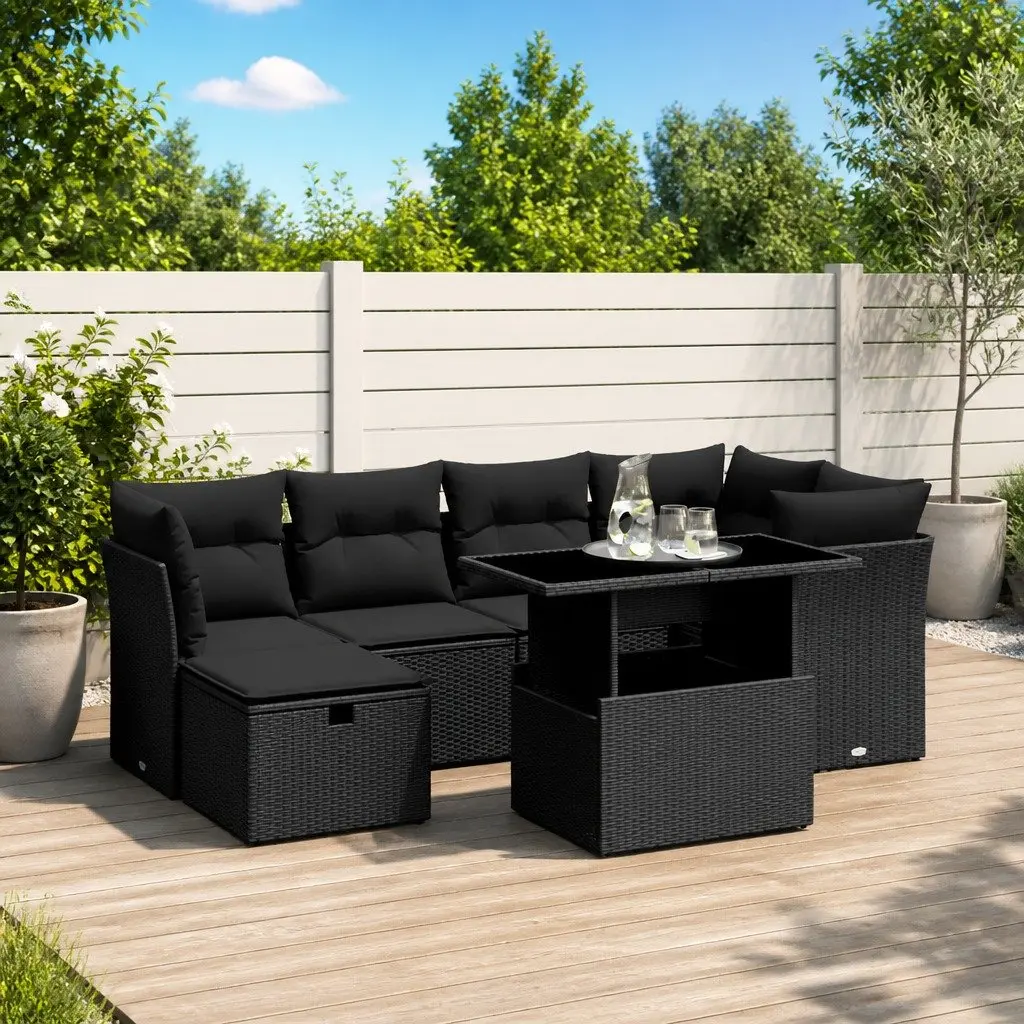 7 Piece Garden Sofa Set Outdoor Furniture Patio Poly Rattan Black Modular