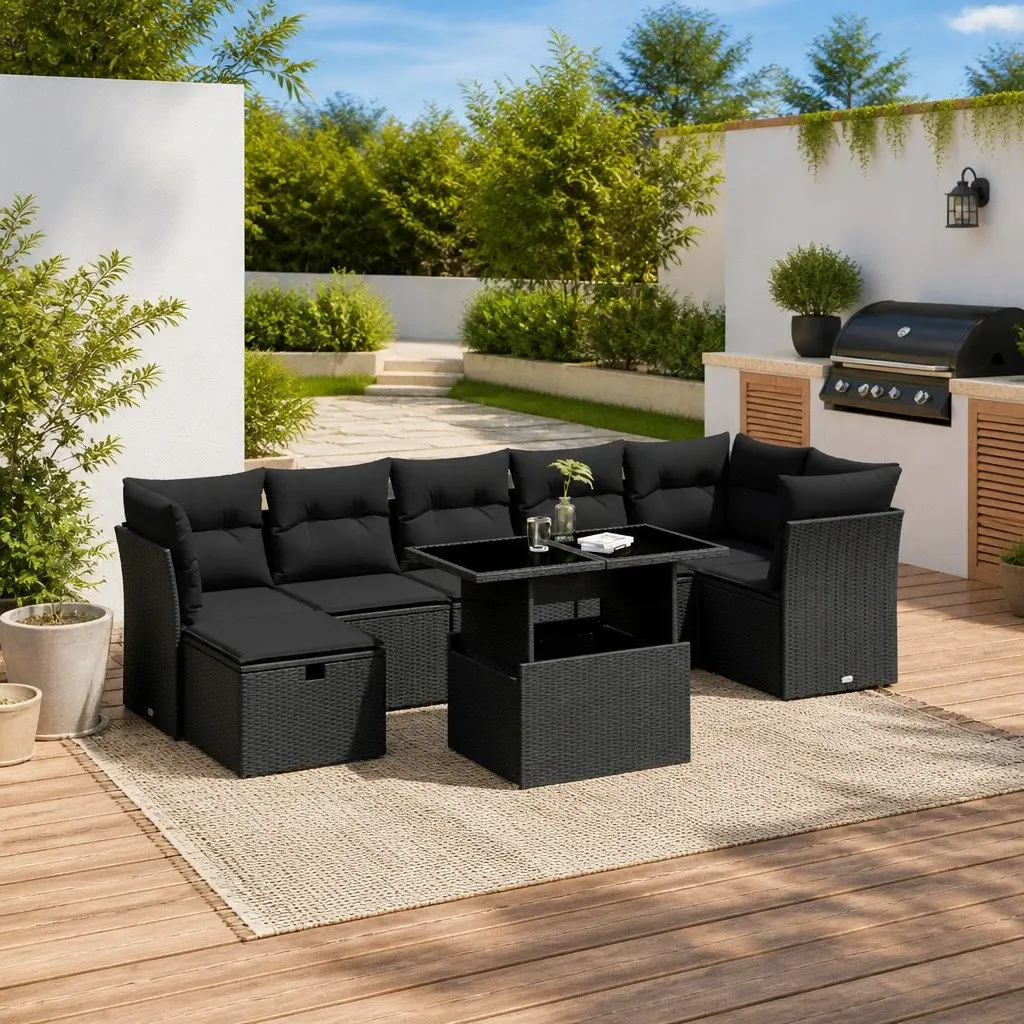 Garden Sofa Set 8 Piece Outdoor Furniture Patio Seating Black Modular