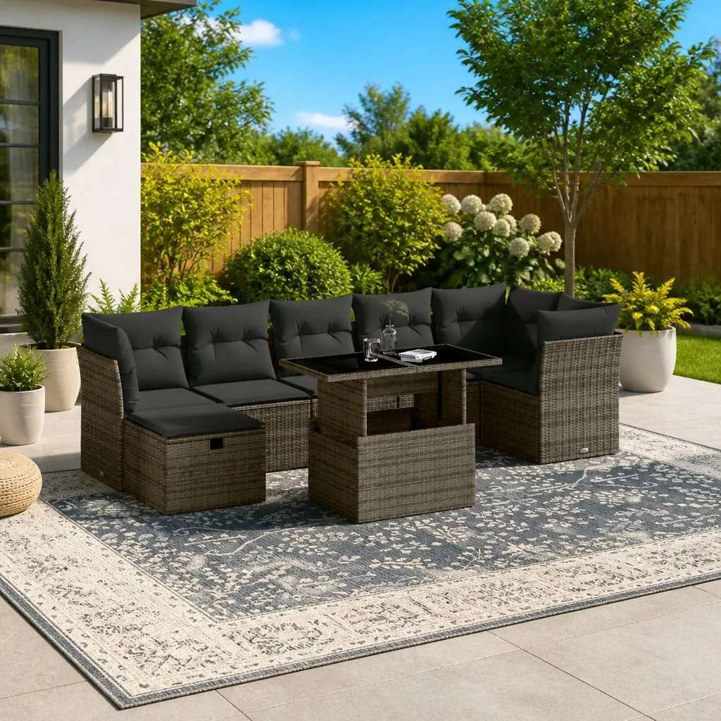 Garden Sofa Set 8 Piece Outdoor Furniture Grey Poly Rattan Patio Lounge