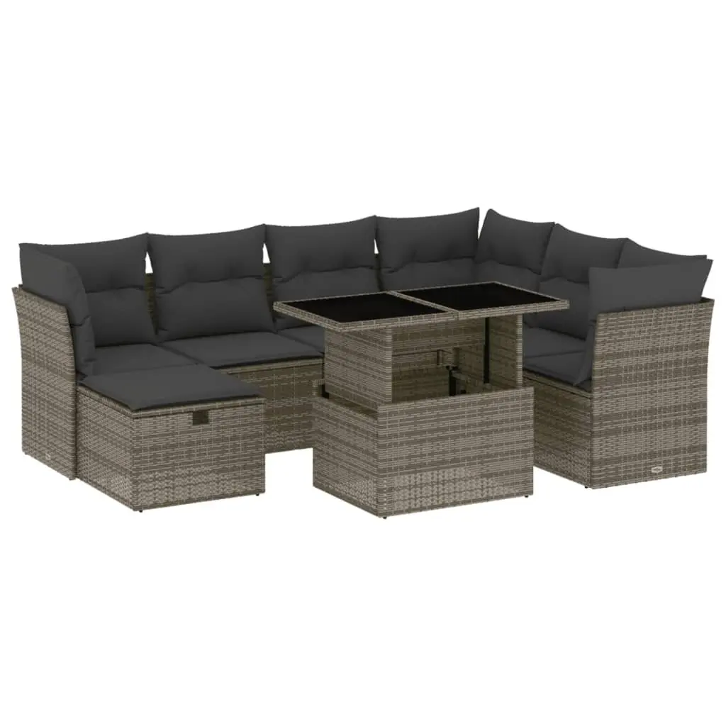 Garden Sofa Set 8 Piece Outdoor Furniture Patio Lounge Grey Poly Rattan Modular