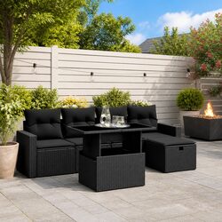 Comfortable Black Poly Rattan 6 Piece Garden Set