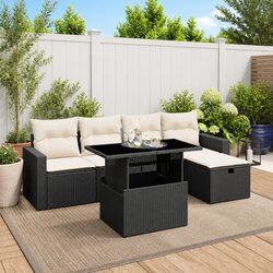 Comfortable 6-Piece Black Rattan Garden Sofa Set