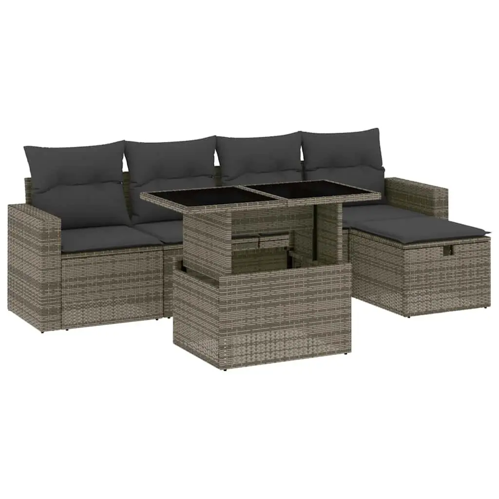 Garden Sofa Set Modular Outdoor Furniture 6 Piece Grey Poly Rattan Patio Seating