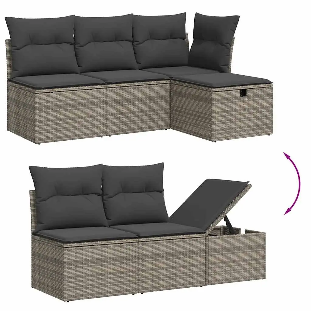 Garden Sofa Set Modular Outdoor Furniture 6 Piece Grey Poly Rattan Patio Seating