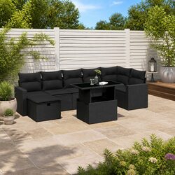 Reliable 8 Piece Black Poly Rattan Sofa Set for Outdoors