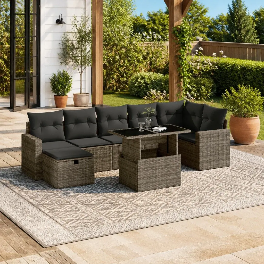 8 Piece Garden Sofa Set with Grey Cushions