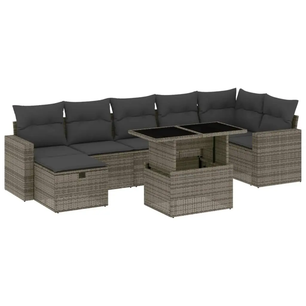 8 Piece Garden Sofa Set with Grey Cushions