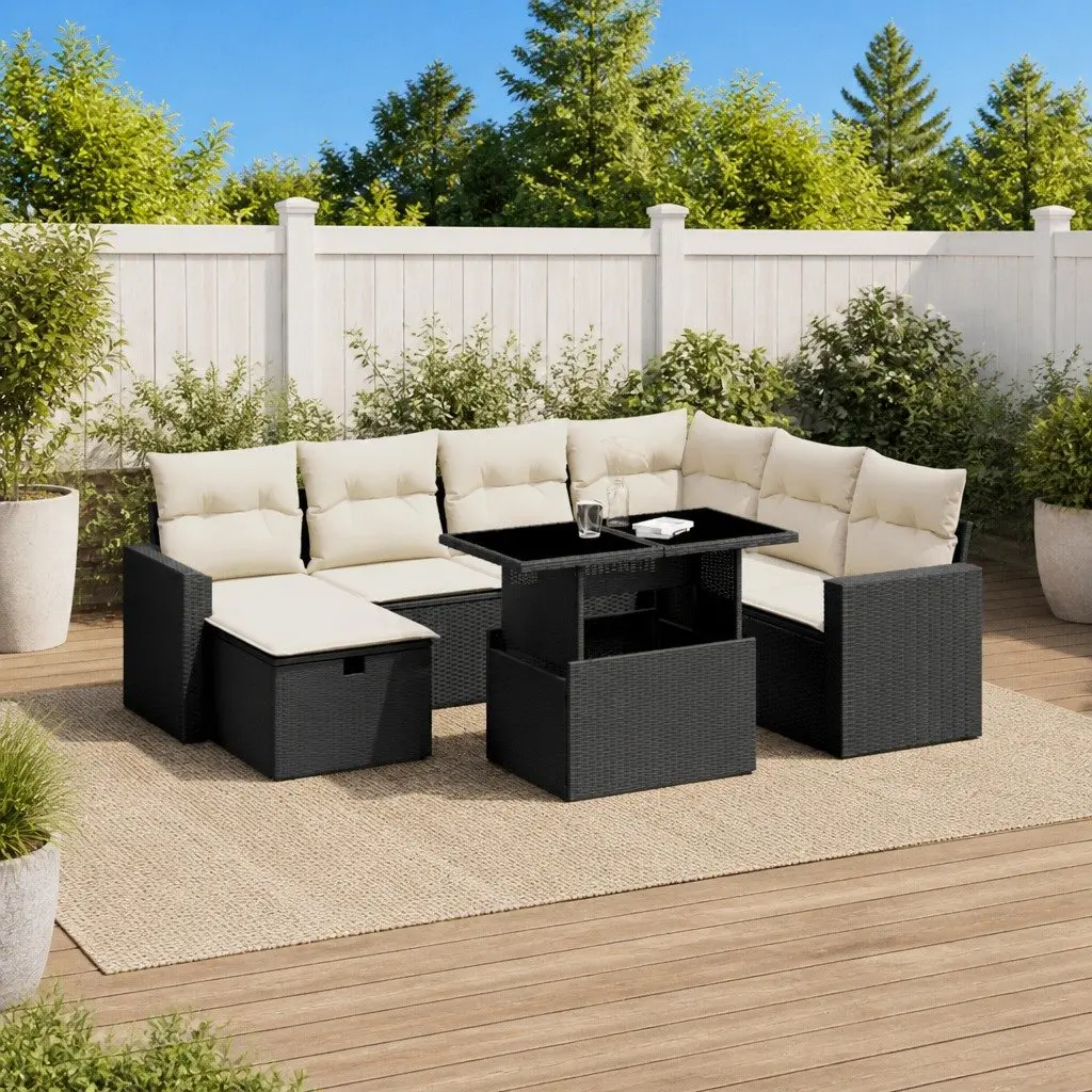 Garden Sofa Set 8 Piece Outdoor Furniture Modular Lounge Black Poly Rattan