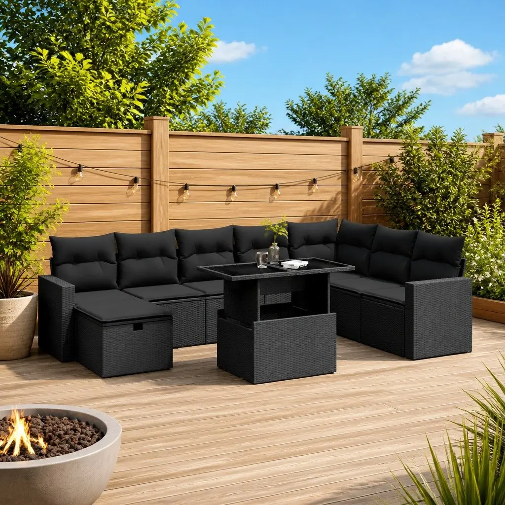 Garden Sofa Set 9 Piece Outdoor Furniture Patio Rattan Lounge Black