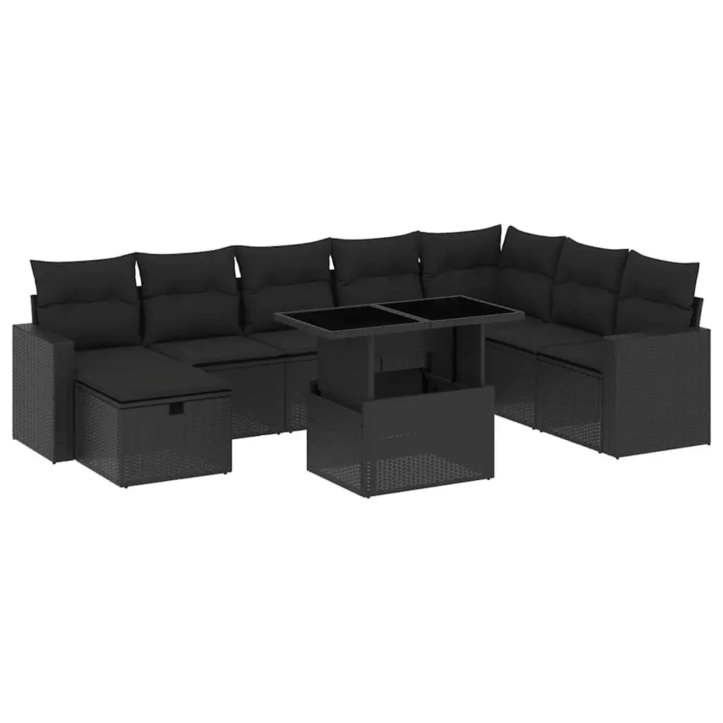 Garden Sofa Set 9 Piece Outdoor Furniture Patio Rattan Lounge Black
