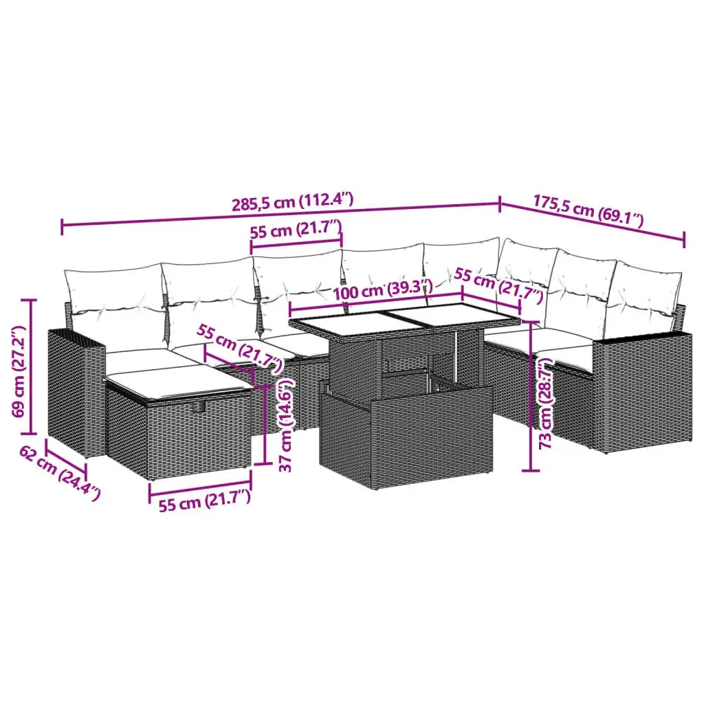9 Piece Outdoor Sofa Set