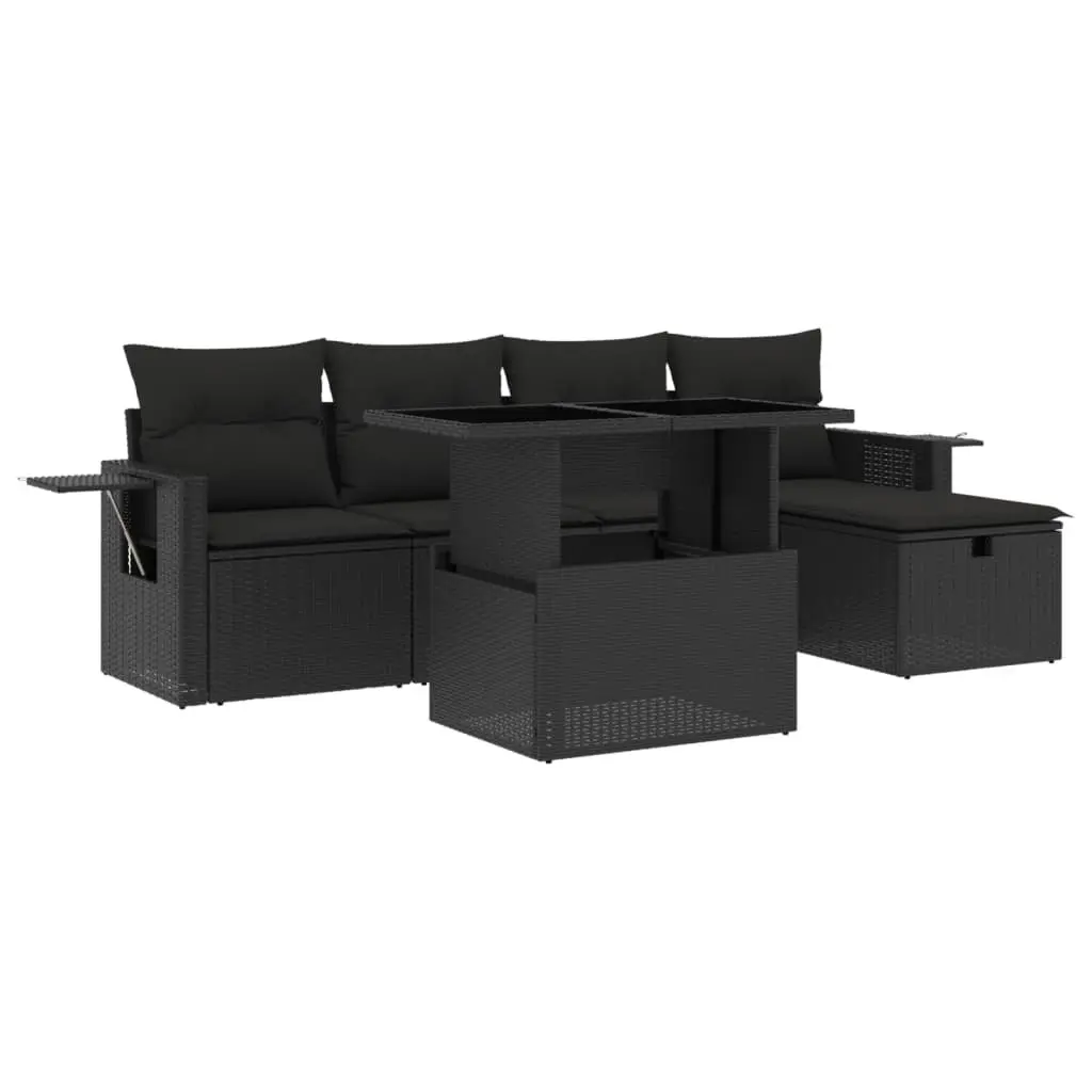 Garden Sofa Set Outdoor Furniture 6 Piece Modular Black Poly Rattan Patio Lounge