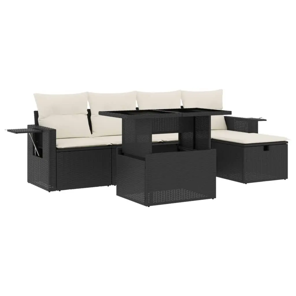 Garden Sofa Set Outdoor Furniture Modular 6 Piece Black Poly Rattan