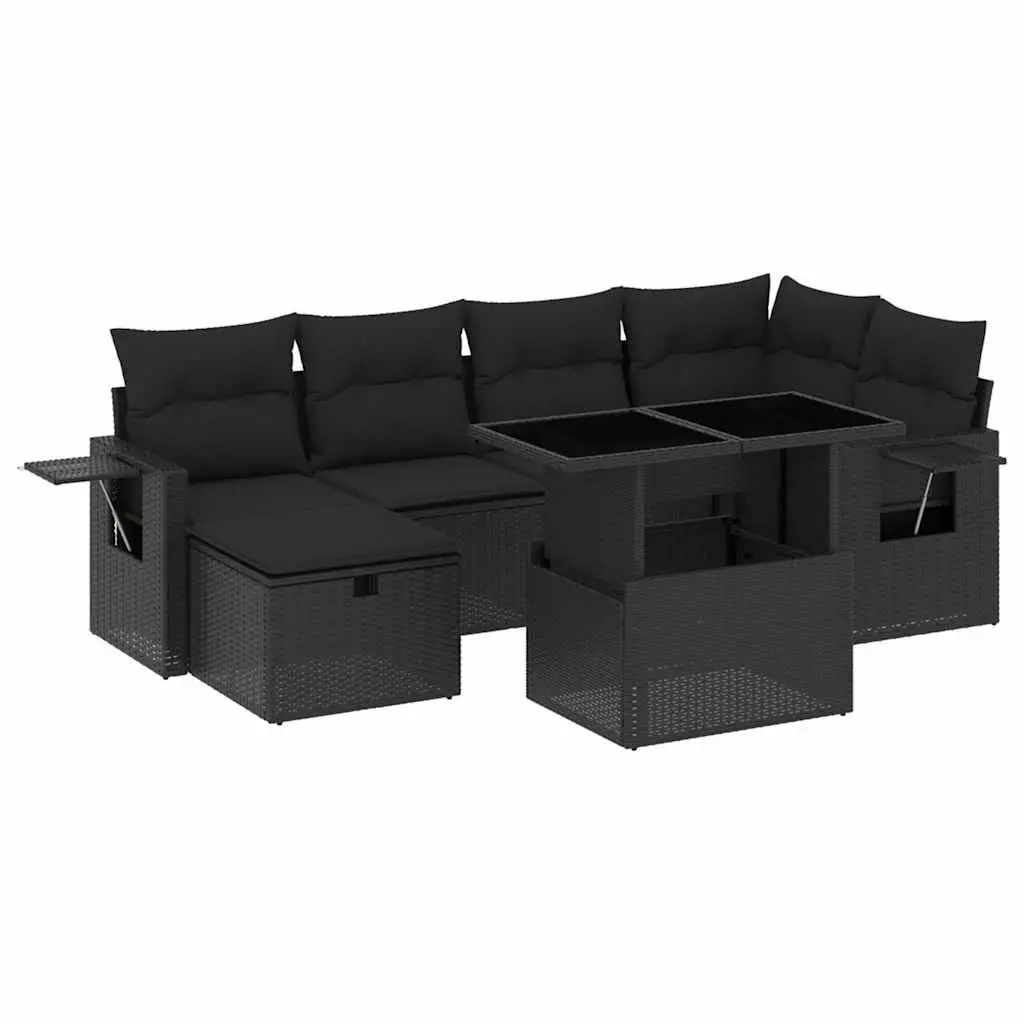 Garden Sofa Set 7 Piece Outdoor Furniture Patio Black Poly Rattan Modular Lounge
