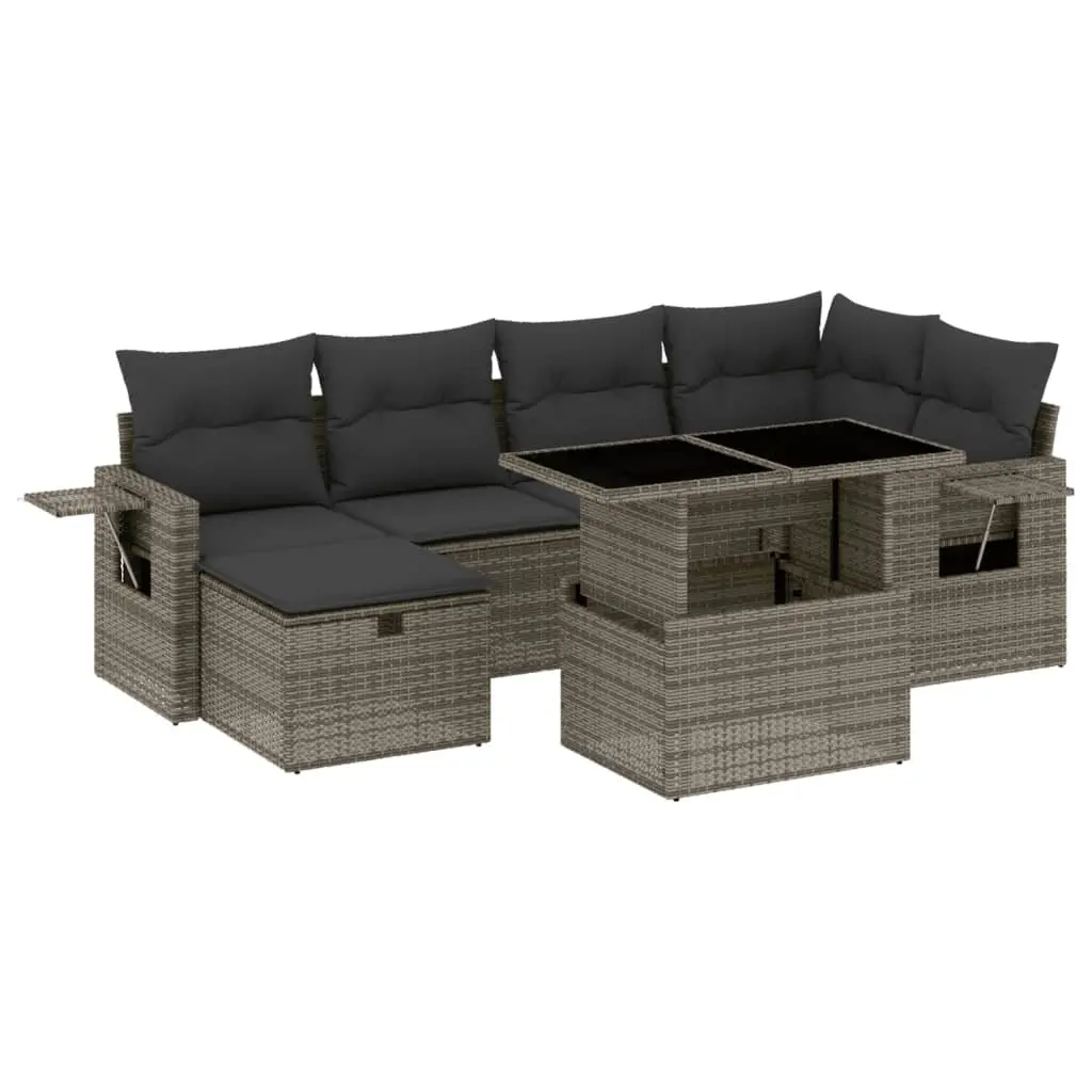 7 Piece Garden Sofa Set Grey Poly Rattan Outdoor Furniture Patio Couch Cushions
