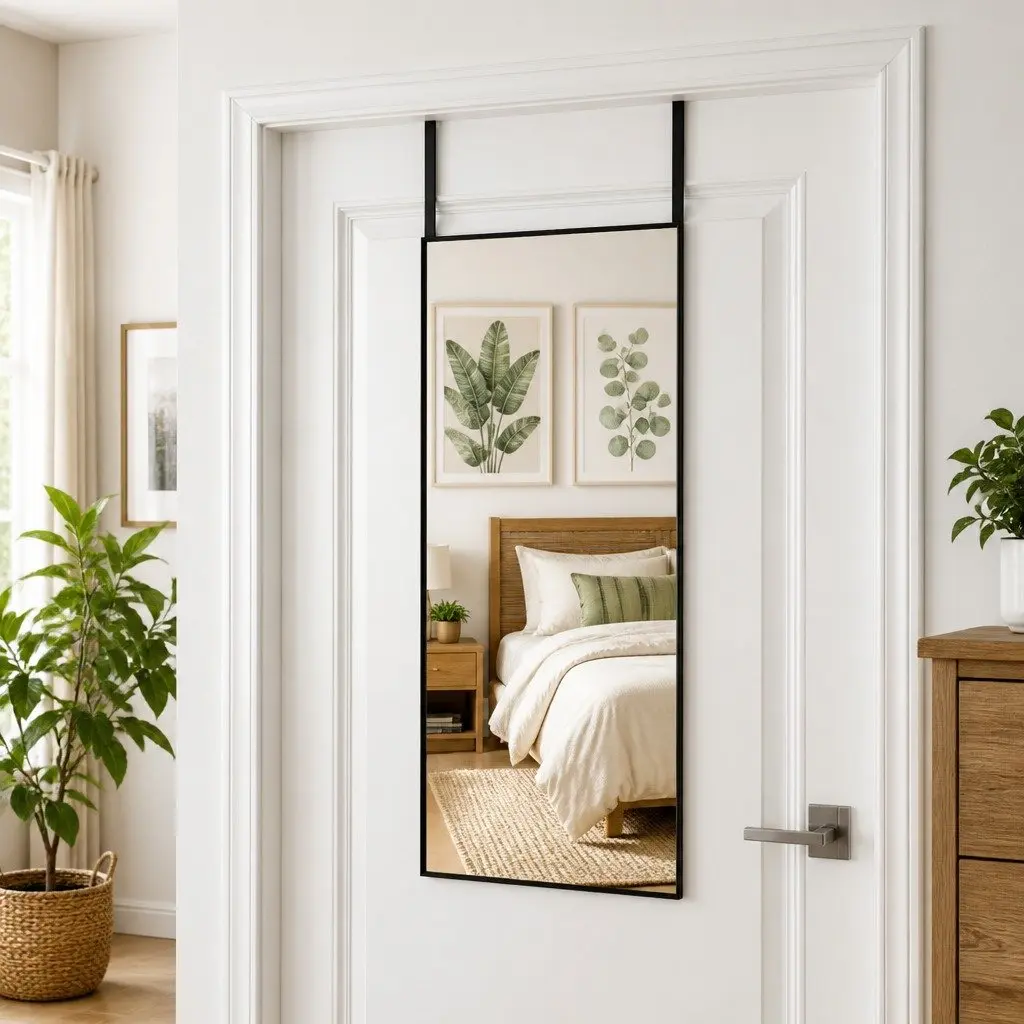 Door Mirror Black 40x80 cm Wall Hanging Glass Aluminium Frame