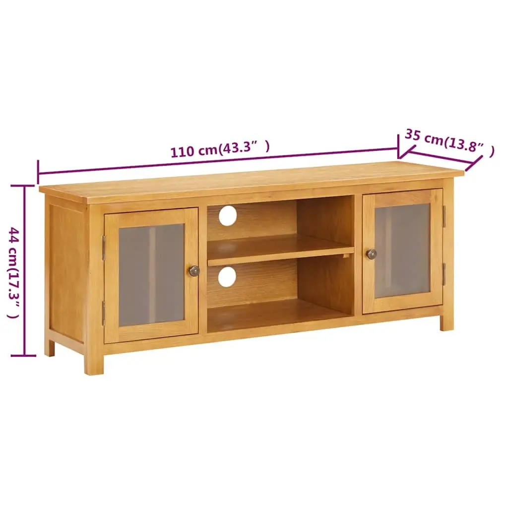 TV Cabinet 110x35x44 cm Brown Solid Oak Wood Storage Unit with Doors
