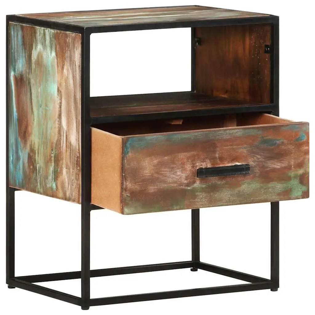 Bedside Table Nightstand 40x30x50cm Solid Reclaimed Wood Multicolour with Drawer