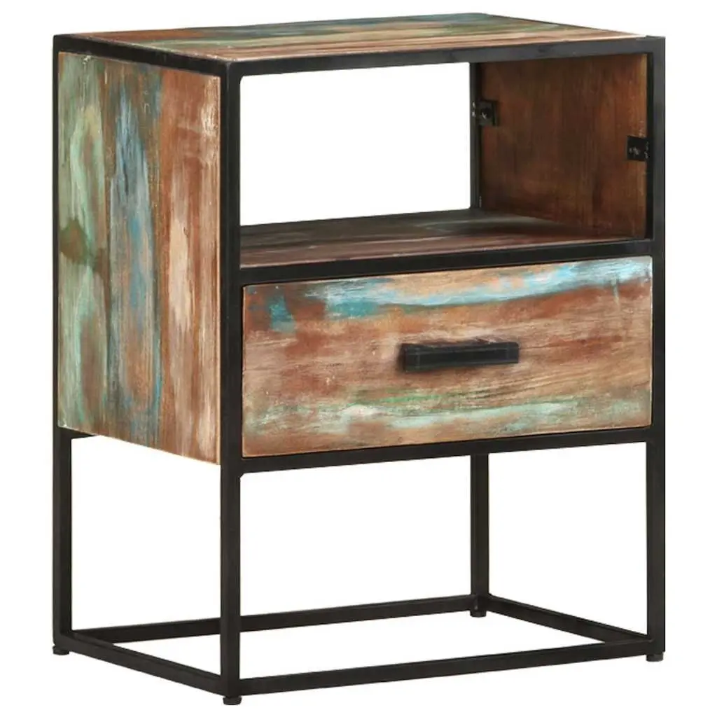 Bedside Table Nightstand 40x30x50cm Solid Reclaimed Wood Multicolour with Drawer