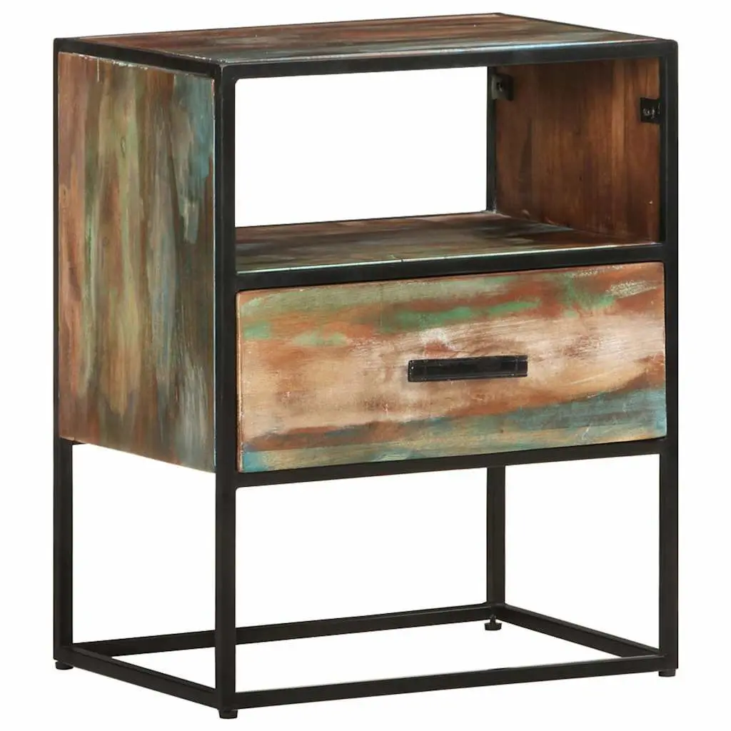 Bedside Table Nightstand 40x30x50cm Solid Reclaimed Wood Multicolour with Drawer
