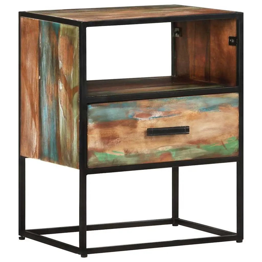 Bedside Table Nightstand 40x30x50cm Solid Reclaimed Wood Multicolour with Drawer