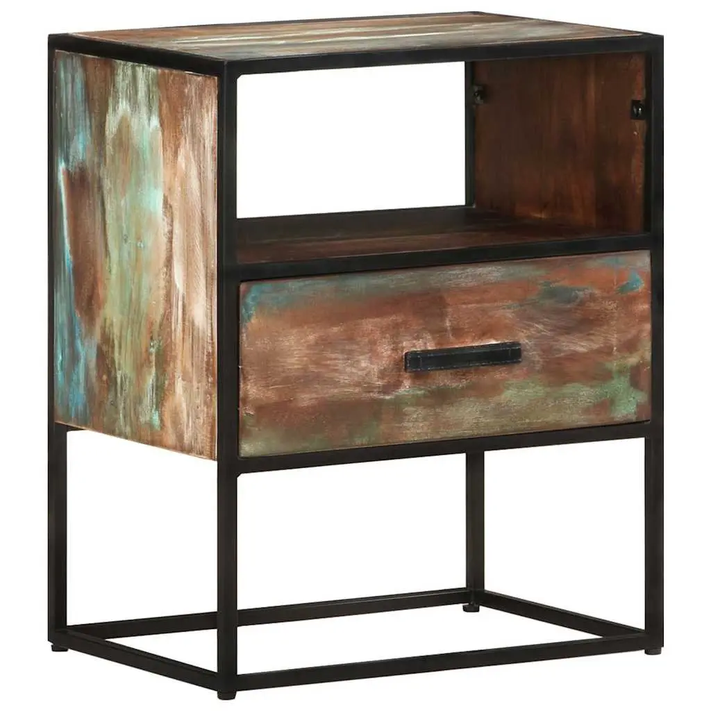 Bedside Table Nightstand 40x30x50cm Solid Reclaimed Wood Multicolour with Drawer