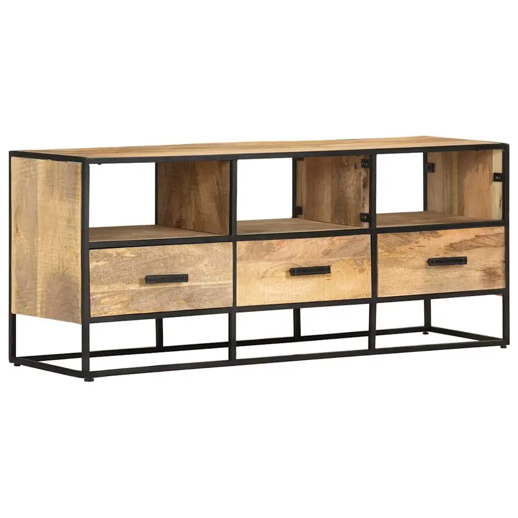 TV Cabinet Rustic Industrial 110x30x45 cm Brown Rough Mango Wood with 3 Drawers and 3 Shelves