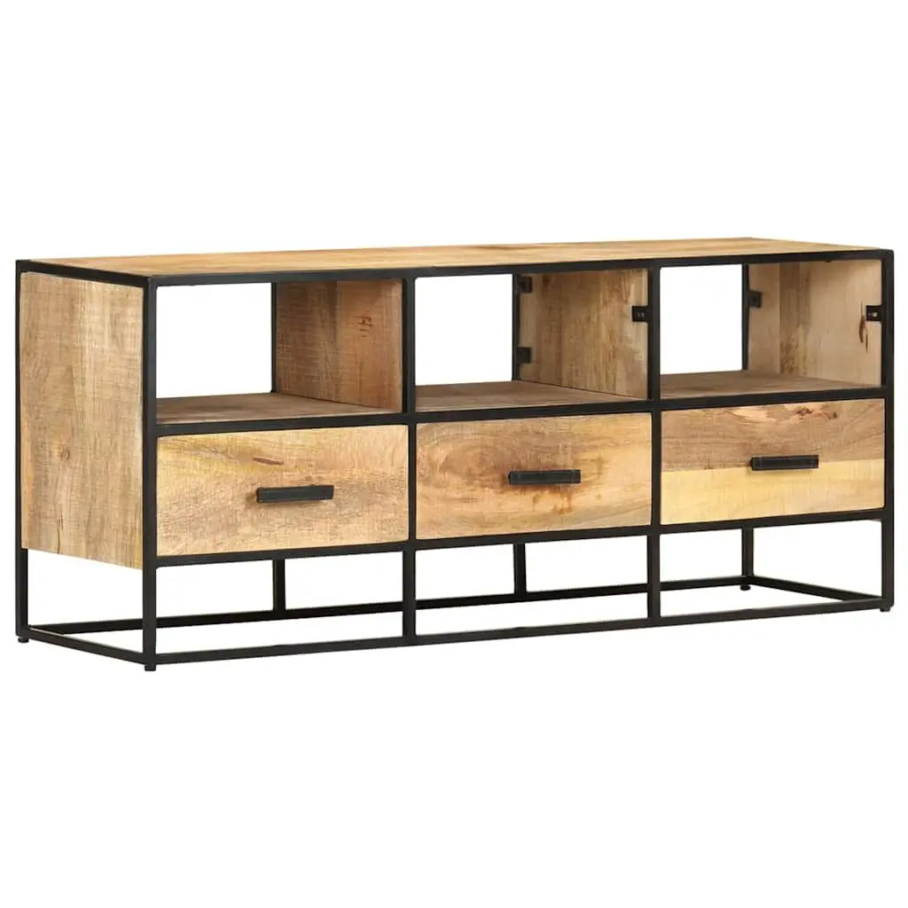 TV Cabinet Rustic Industrial 110x30x45 cm Brown Rough Mango Wood with 3 Drawers and 3 Shelves
