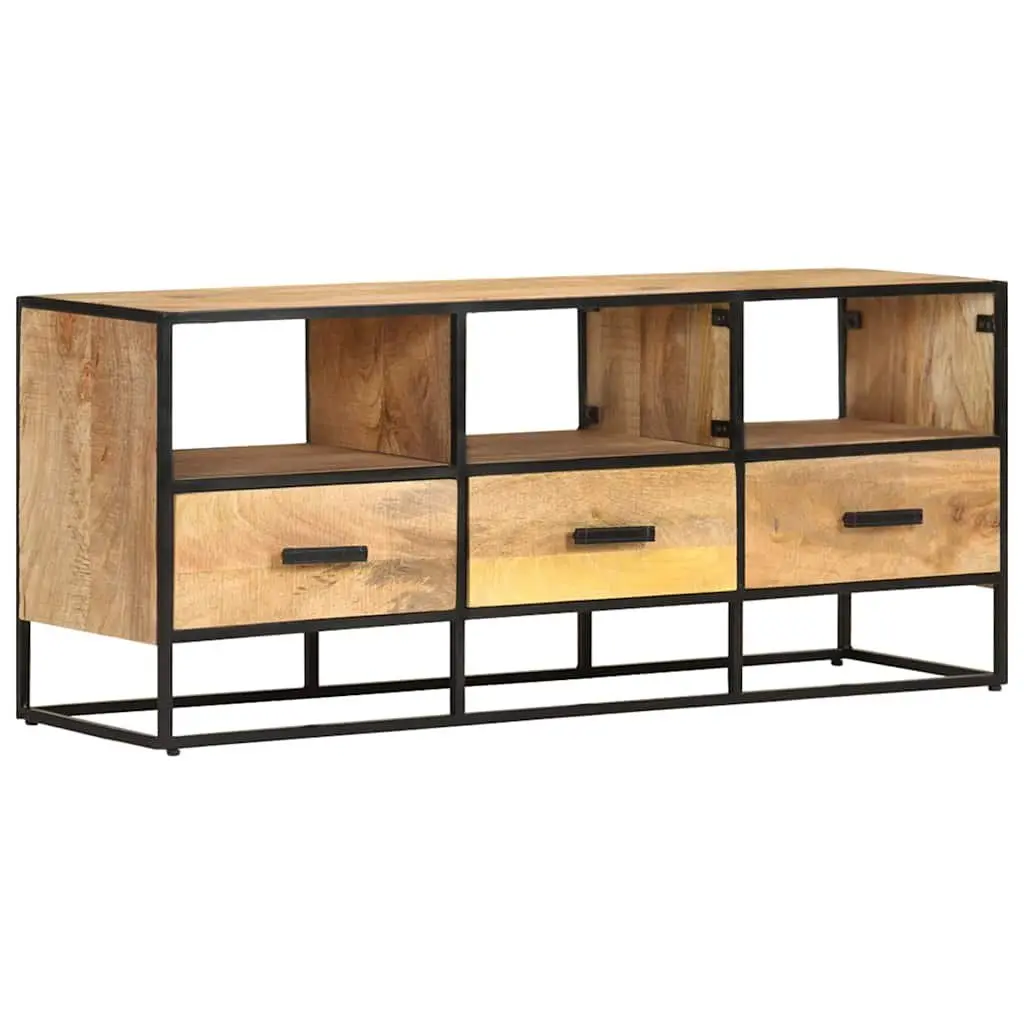 TV Cabinet Rustic Industrial 110x30x45 cm Brown Rough Mango Wood with 3 Drawers and 3 Shelves