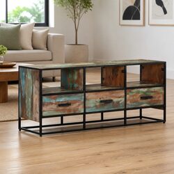 TV Cabinet 110x30x45 cm Brown Solid Wood Sideboard with Drawers Shelves Storage