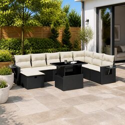 Durable 9 Piece Black Outdoor Sofa Set with Cushions