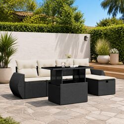 Comfortable 6 Piece Garden Sofa Set in Black Rattan