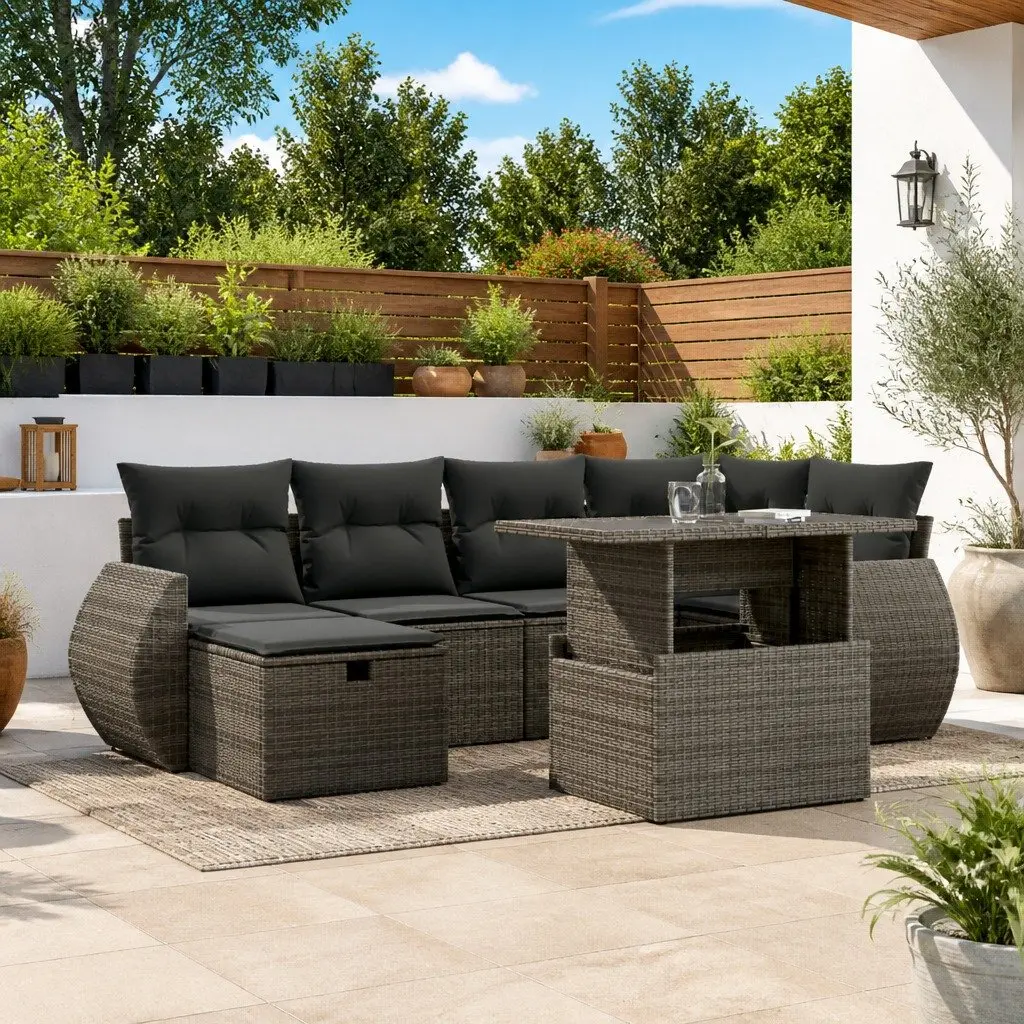 7 Piece Grey Sofa Set with Cushions