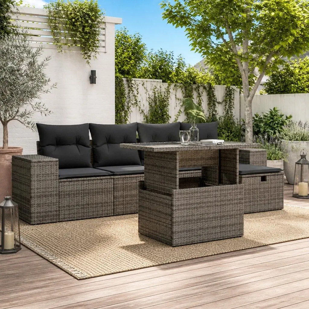 Garden Sofa Set 6 Piece Grey Outdoor Patio Furniture with Cushions