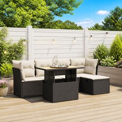 6 Piece Garden Sofa Set Outdoor Patio Furniture Black Poly Rattan Modular