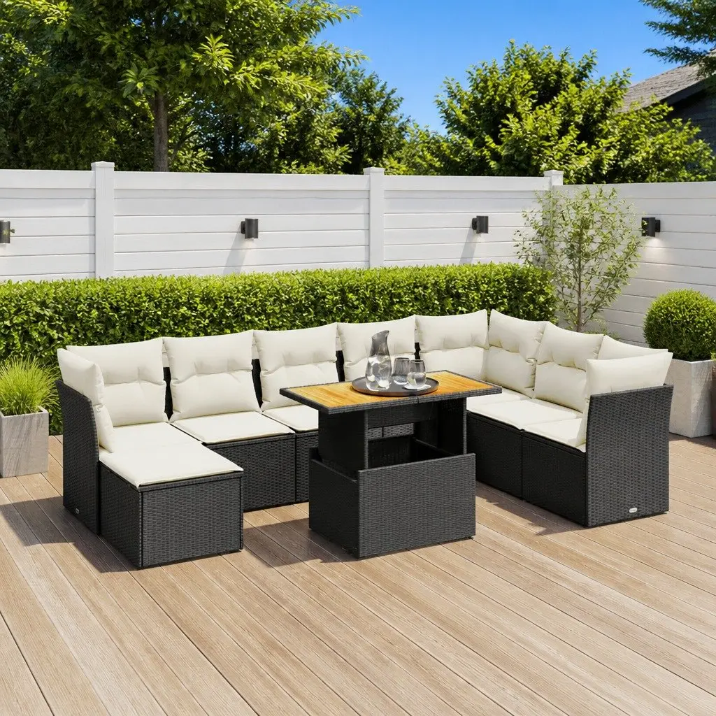 Garden Sofa Set Outdoor Furniture 9 Piece Modular Sectional with Cushions Black