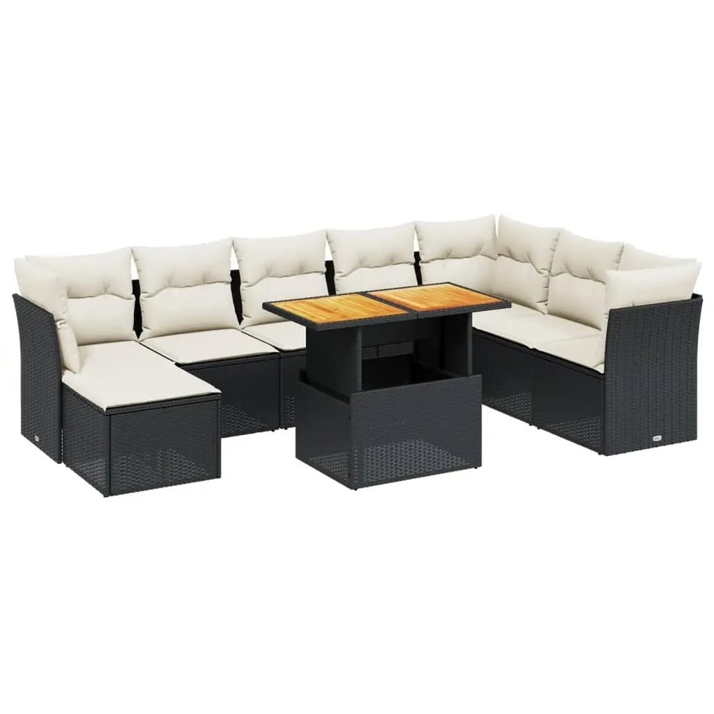 Garden Sofa Set Outdoor Furniture 9 Piece Modular Sectional with Cushions Black