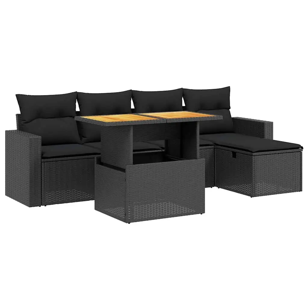 Garden Sofa Set 6 Piece Outdoor Furniture Black Poly Rattan with Cushions