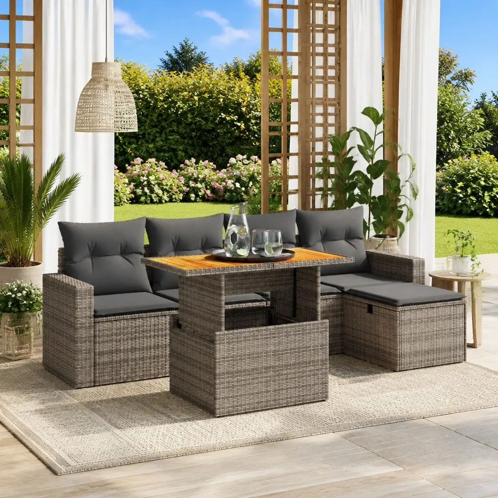 Garden Sofa Set Modular Seating 6 Piece Outdoor Furniture Grey Poly Rattan