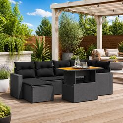 Comfortable 7 Piece Black Rattan Outdoor Sofa Set