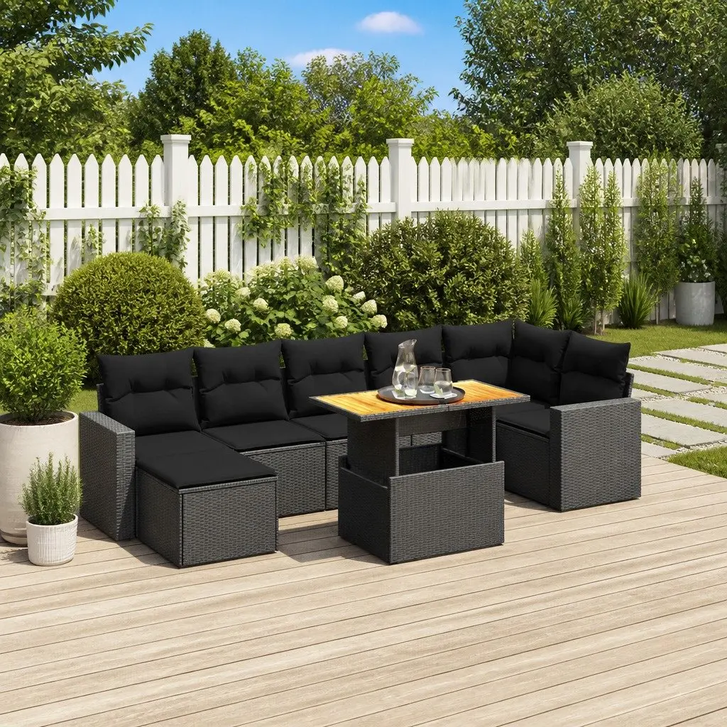 Garden Sofa Set 8 Piece Outdoor Furniture Patio Sectional Cushions Black