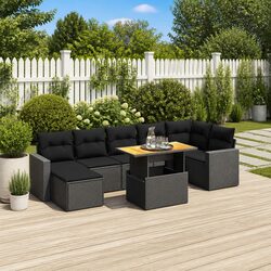 Comfortable 8-Piece Black Outdoor Sofa Set with Cushions