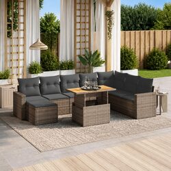 Comfortable 9-Piece Grey Garden Sofa Set with Cushions