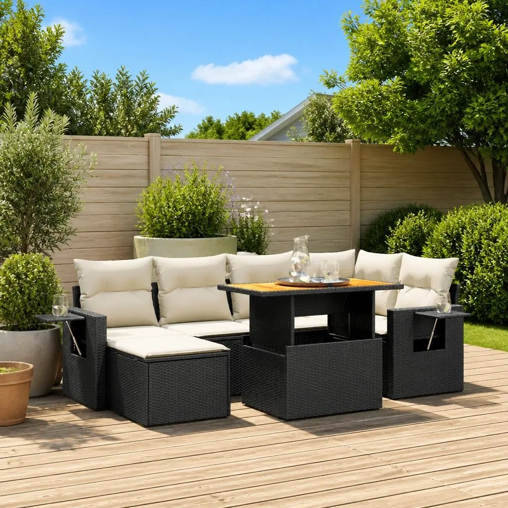 7 Piece Garden Sofa Set Outdoor Patio Furniture Modular Black with Cushions
