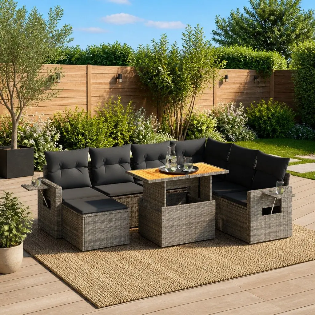 Garden Sofa Set 8 Piece Outdoor Furniture Patio Lounge Grey Poly Rattan Modular