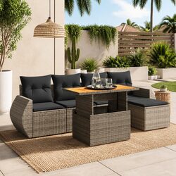 Garden Sofa Set 6 Piece Grey Outdoor Furniture Modular Patio Rattan Cushions