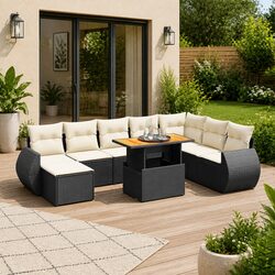 Comfortable 9-Piece Black Rattan Sofa Set for Your Outdoors