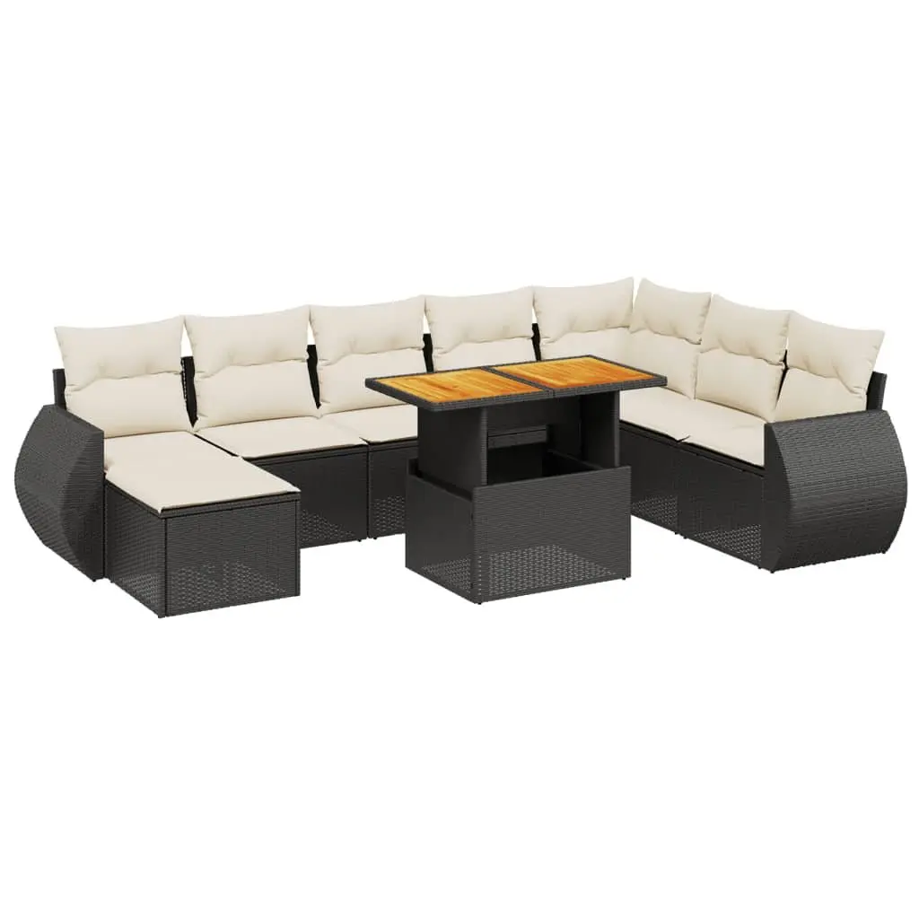 9 Piece Outdoor Garden Sofa Set Modular Lounge Black Rattan Patio Furniture